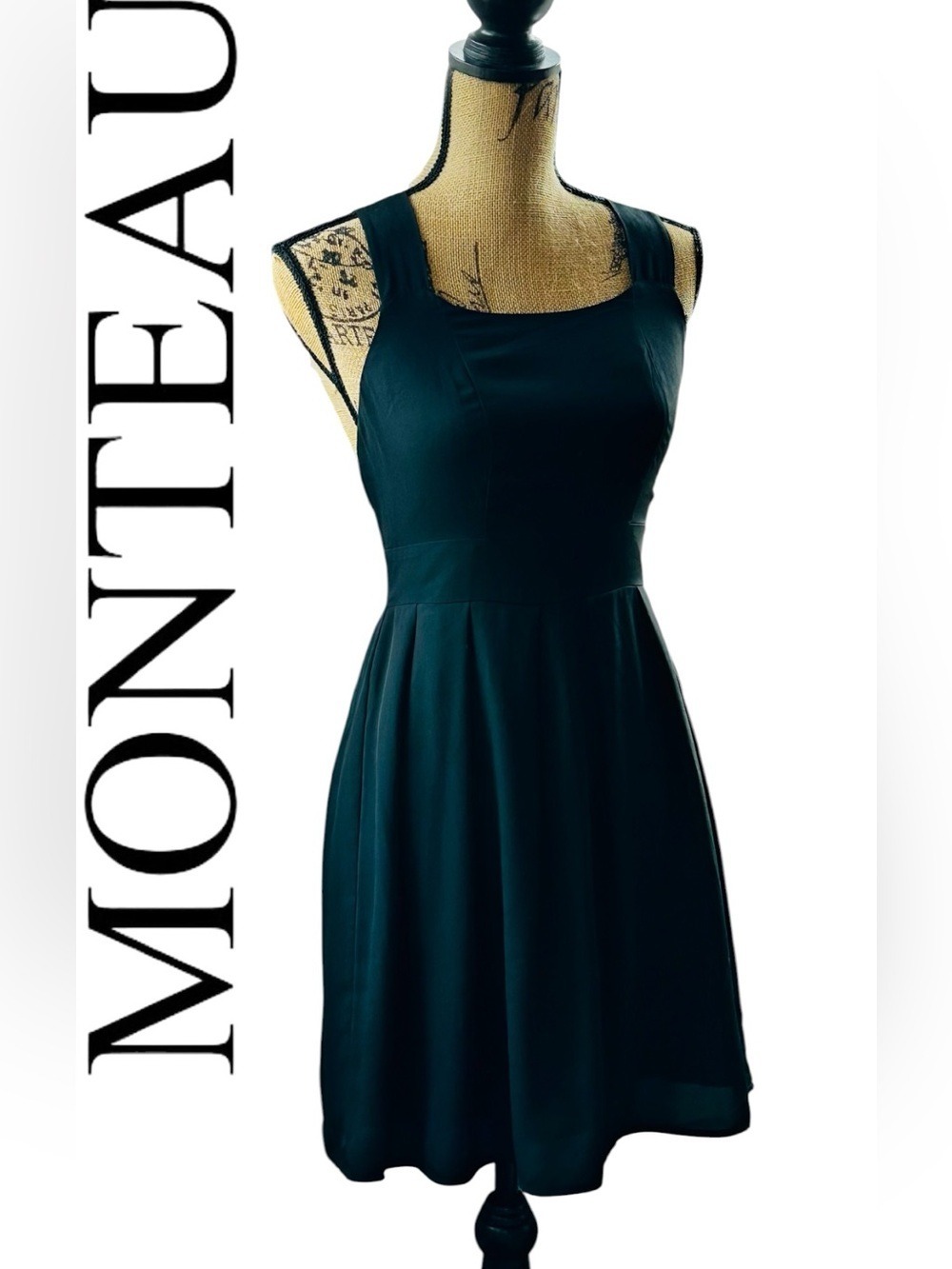Monteau Black  Square-Neck Sleeveless Fit & Flare Dress US S
